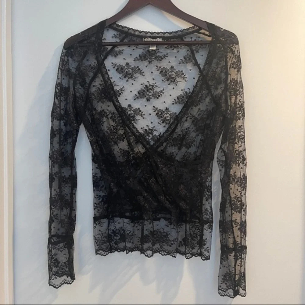Top wrap lace 14 long sleeves black Étincelle small sparkle silver